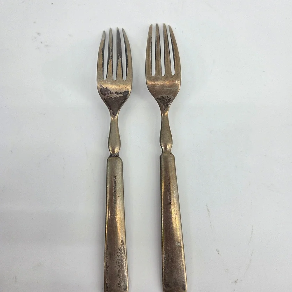 Vintage Holmes & Edwards Silverplate Forks Set of 2 Monogrammed Tapered Handle